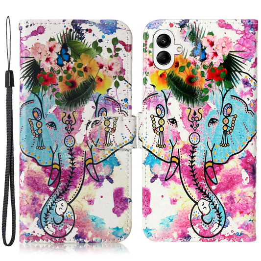 For Samsung Galaxy A06 Case Pattern Leather Wallet Phone Cover with Card Holder - Flower Elephant