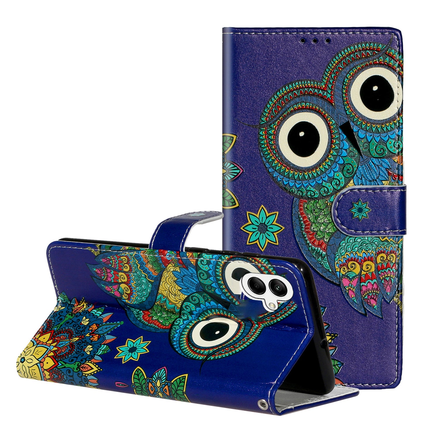 For Samsung Galaxy A06 Case Pattern Leather Wallet Phone Cover with Card Holder - Owl