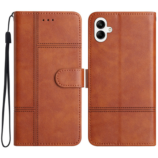 For Samsung Galaxy A06 Case Line Imprinted PU Leather Wallet Phone Cover - Brown
