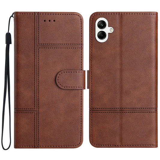 For Samsung Galaxy A06 Case Line Imprinted PU Leather Wallet Phone Cover - Coffee