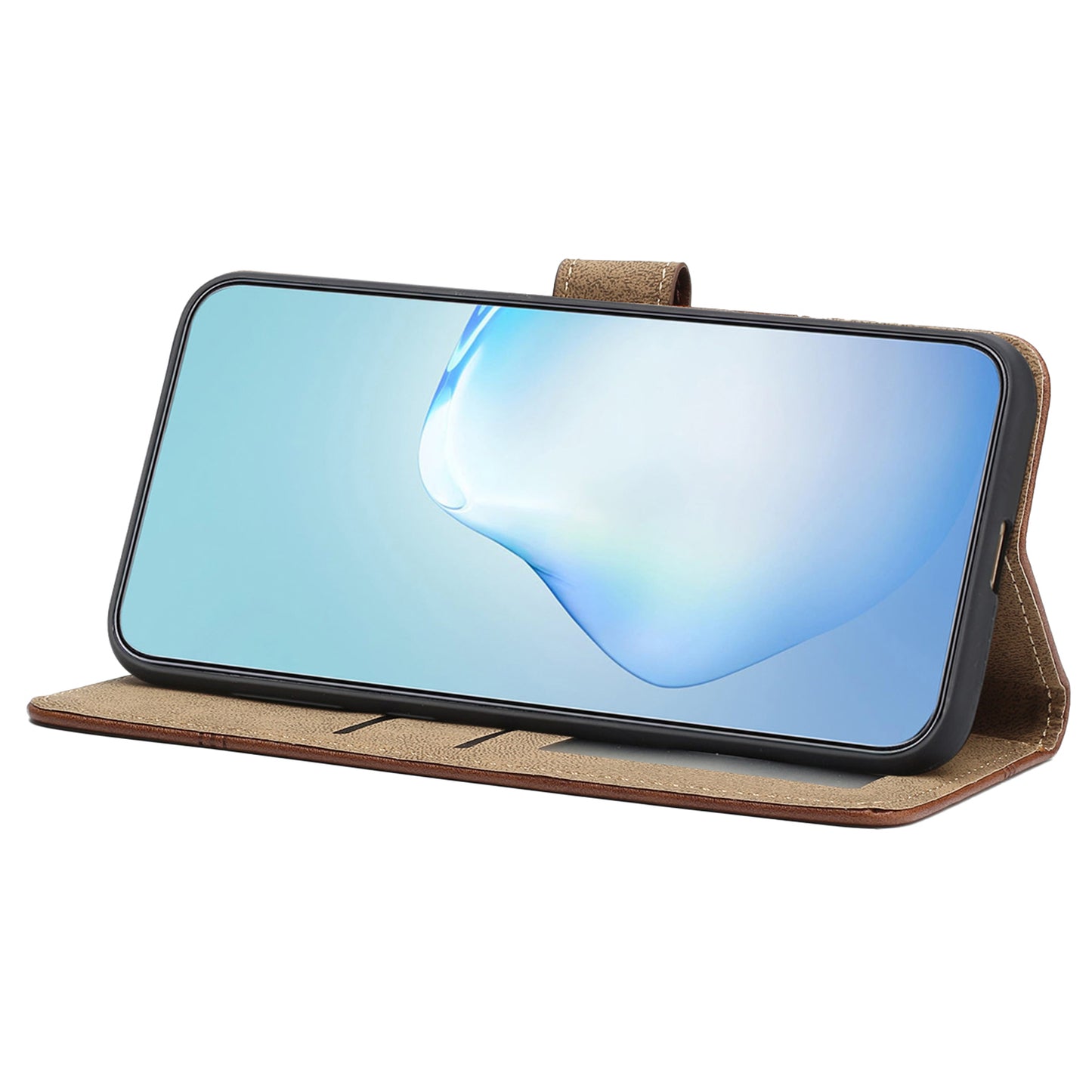 For Samsung Galaxy A06 Case Line Imprinted PU Leather Wallet Phone Cover - Coffee