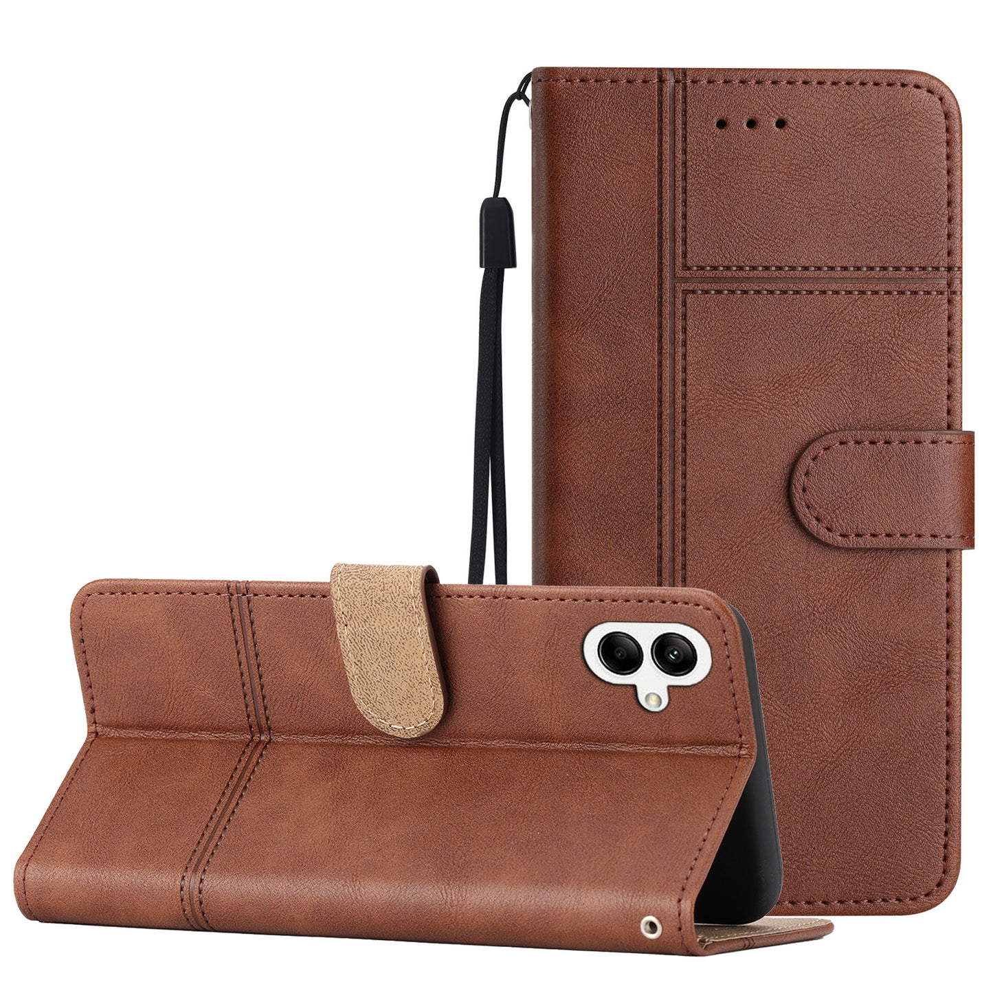For Samsung Galaxy A06 Case Line Imprinted PU Leather Wallet Phone Cover - Coffee