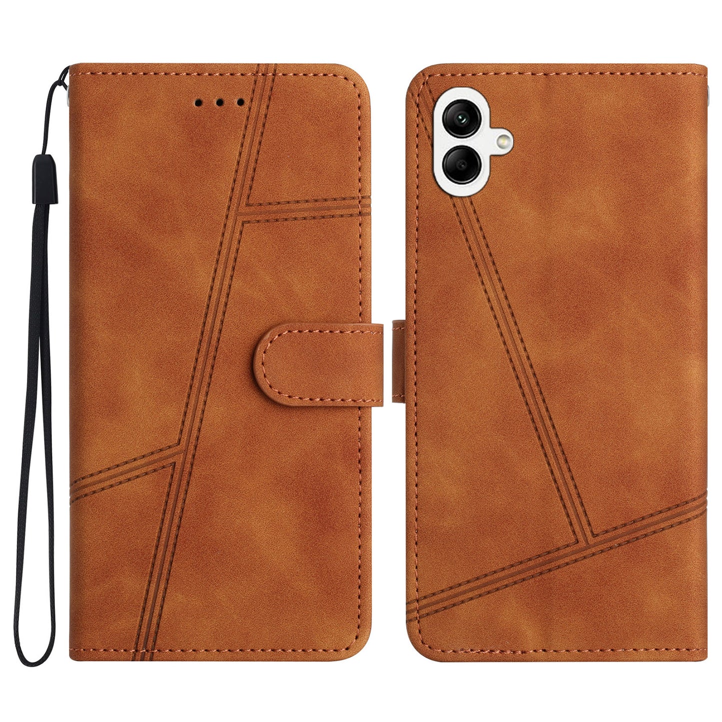 For Samsung Galaxy A06 Case Flip Leather Retro Phone Cover Lines Imprinted - Brown