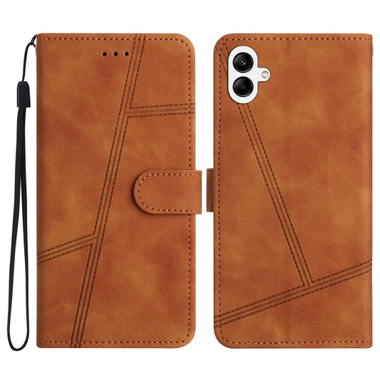 For Samsung Galaxy A06 Case Flip Leather Retro Phone Cover Lines Imprinted - Brown
