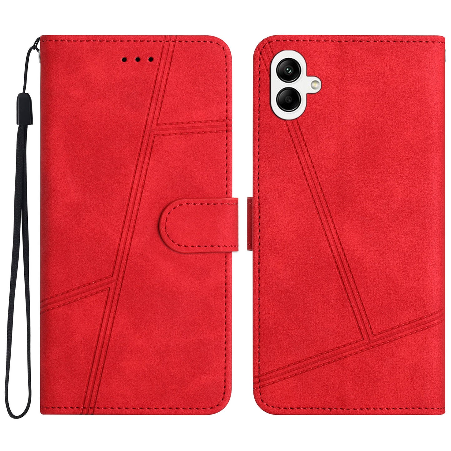 For Samsung Galaxy A06 Case Flip Leather Retro Phone Cover Lines Imprinted - Red