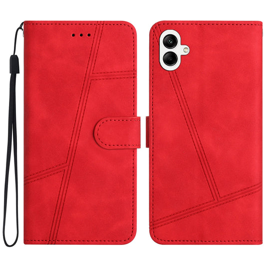 For Samsung Galaxy A06 Case Flip Leather Retro Phone Cover Lines Imprinted - Red