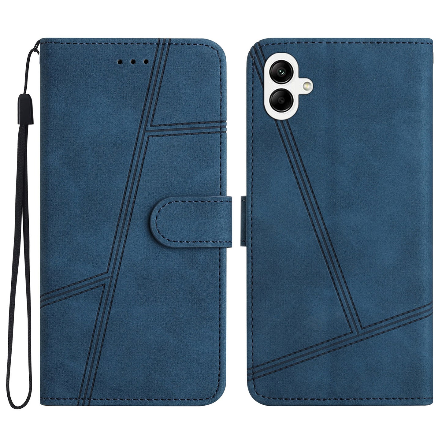 For Samsung Galaxy A06 Case Flip Leather Retro Phone Cover Lines Imprinted - Blue
