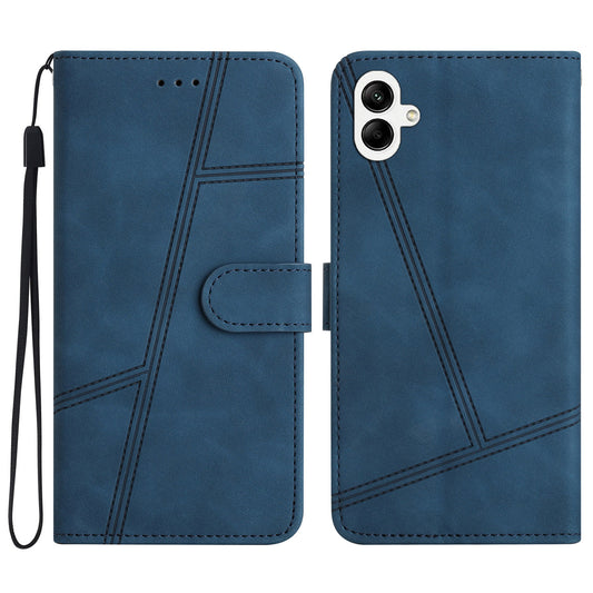 For Samsung Galaxy A06 Case Flip Leather Retro Phone Cover Lines Imprinted - Blue