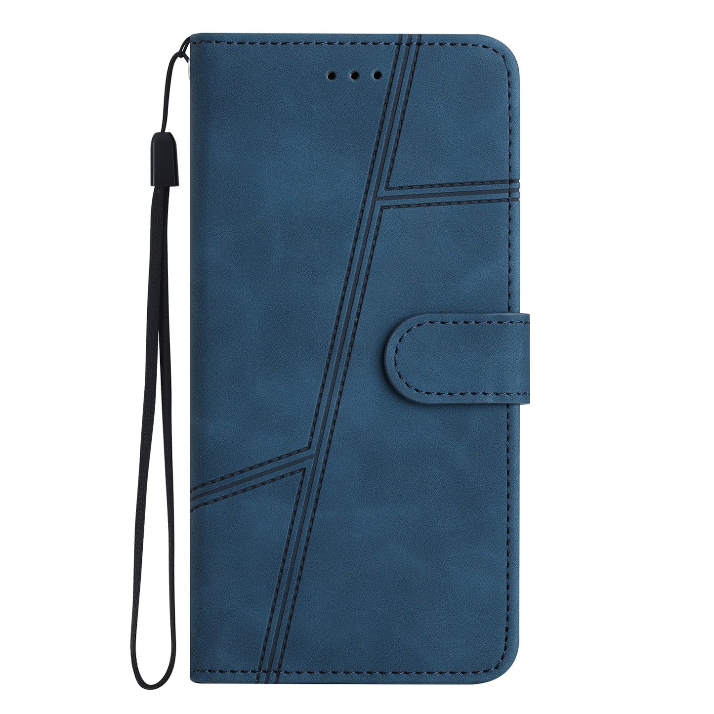 For Samsung Galaxy A06 Case Flip Leather Retro Phone Cover Lines Imprinted - Blue