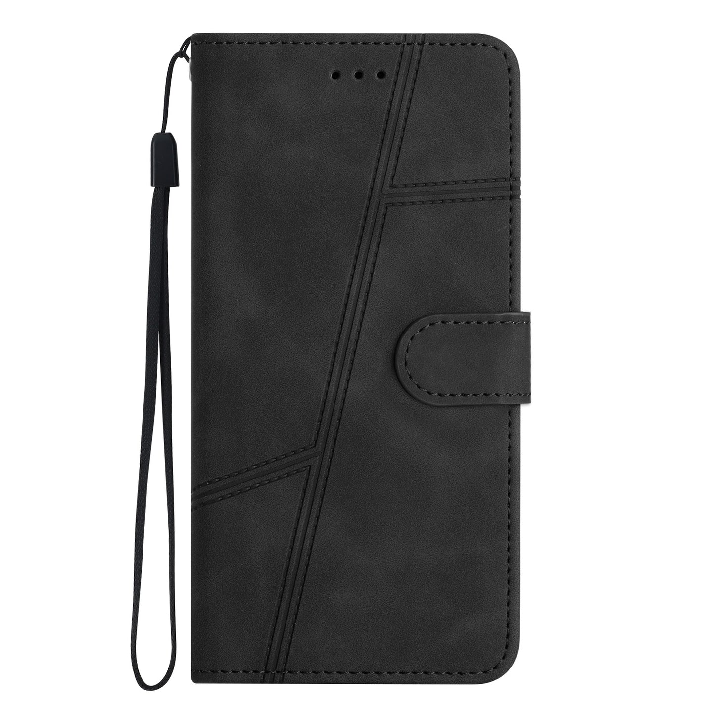 For Samsung Galaxy A06 Case Flip Leather Retro Phone Cover Lines Imprinted - Black