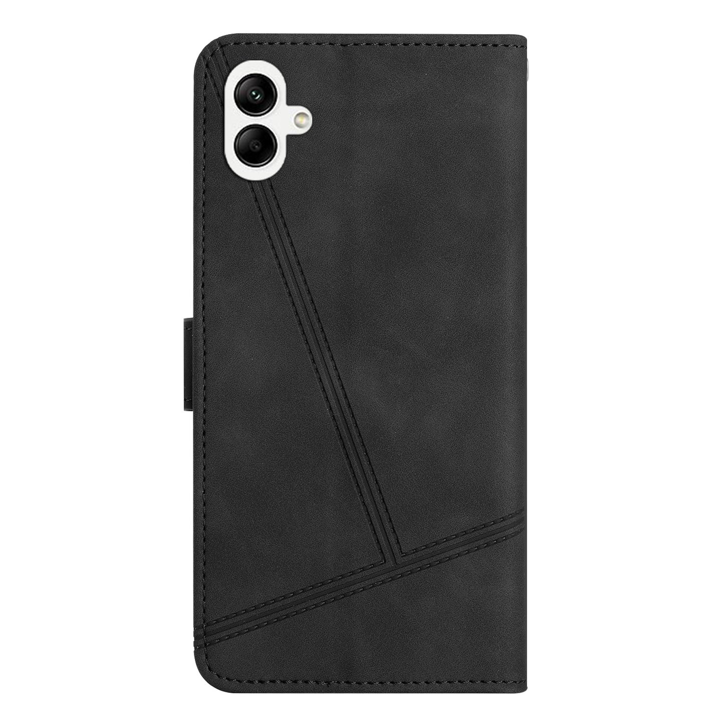 For Samsung Galaxy A06 Case Flip Leather Retro Phone Cover Lines Imprinted - Black