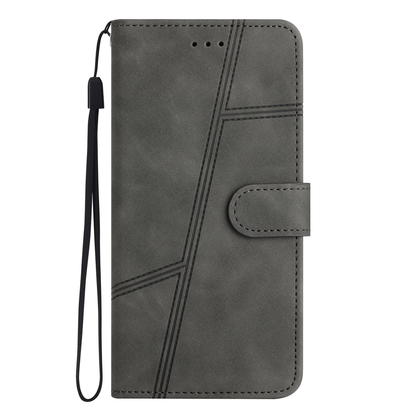 For Samsung Galaxy A06 Case Flip Leather Retro Phone Cover Lines Imprinted - Grey