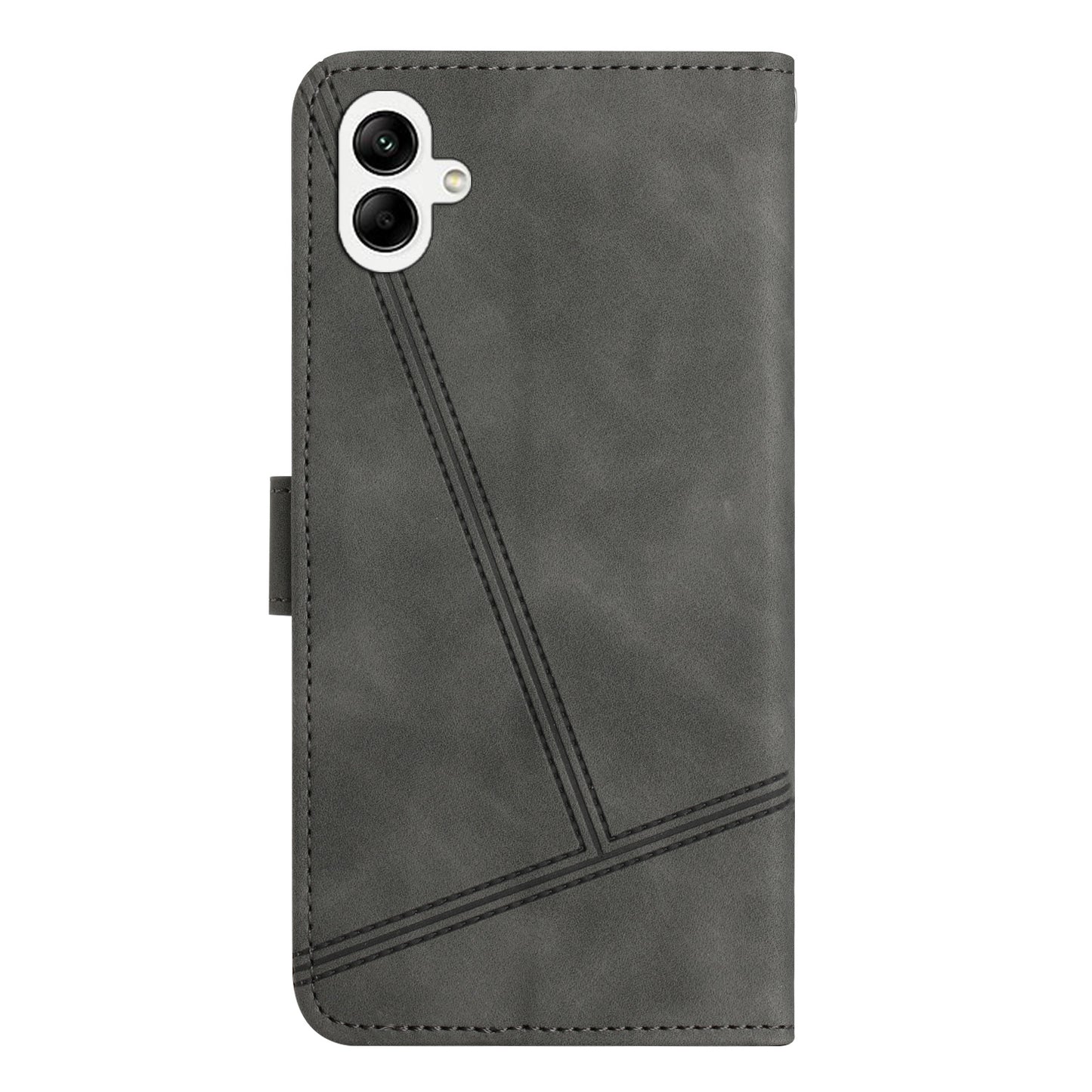 For Samsung Galaxy A06 Case Flip Leather Retro Phone Cover Lines Imprinted - Grey