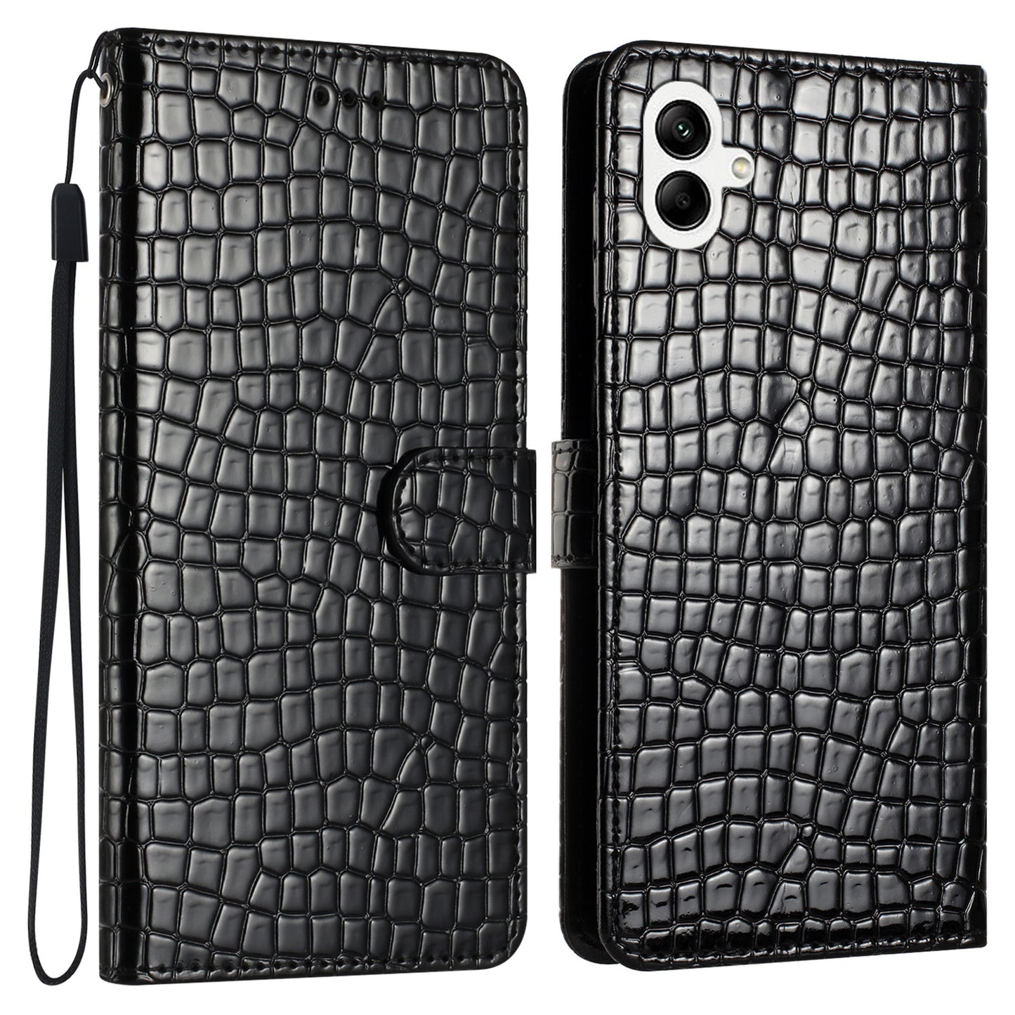 For Samsung Galaxy A06 Case Classic Crocodile Pattern PU Leather Phone Cover - Black