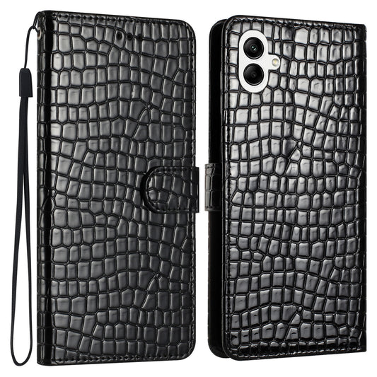 For Samsung Galaxy A06 Case Classic Crocodile Pattern PU Leather Phone Cover - Black