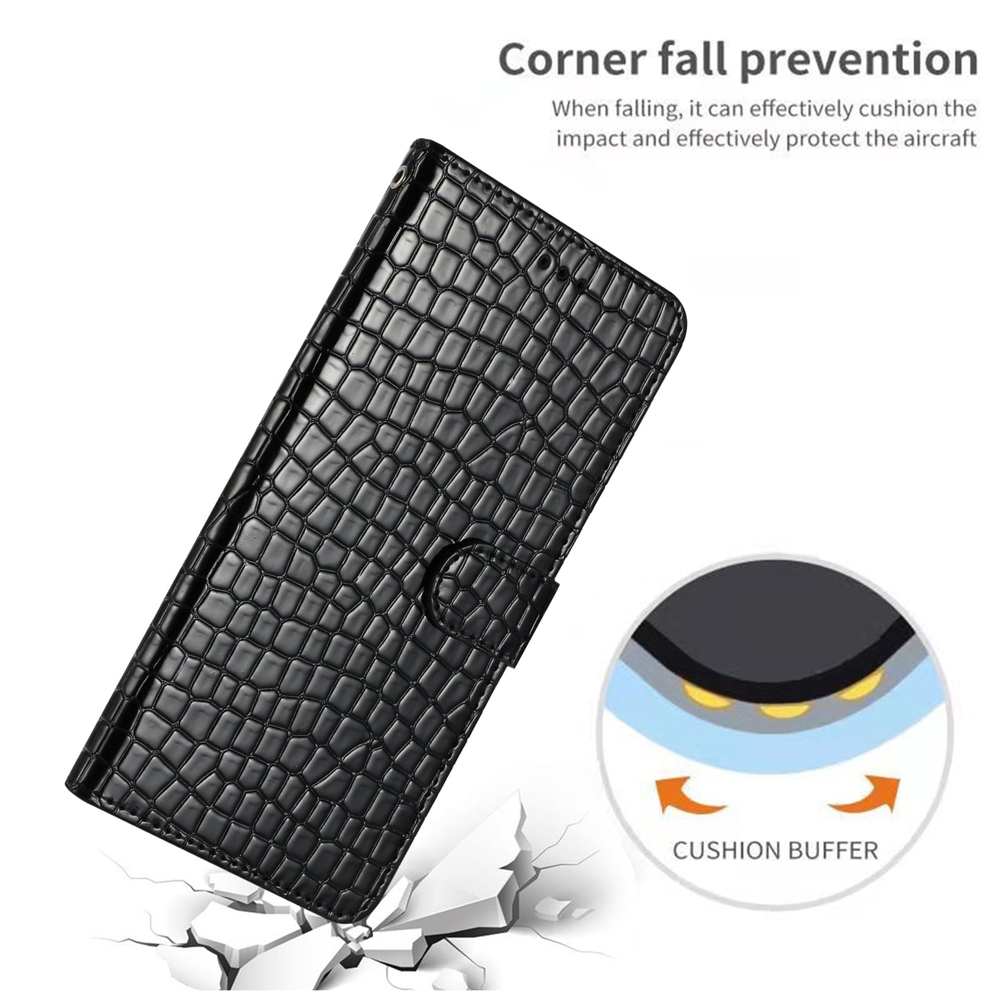 For Samsung Galaxy A06 Case Classic Crocodile Pattern PU Leather Phone Cover - Black