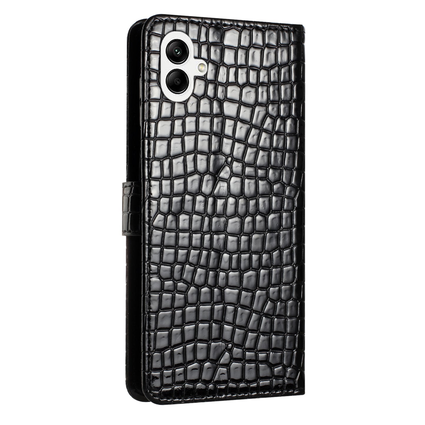 For Samsung Galaxy A06 Case Classic Crocodile Pattern PU Leather Phone Cover - Black