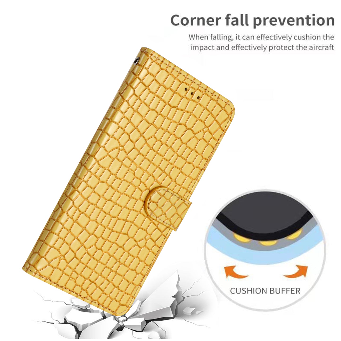 For Samsung Galaxy A06 Case Classic Crocodile Pattern PU Leather Phone Cover - Yellow