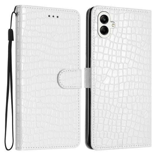 For Samsung Galaxy A06 Case Classic Crocodile Pattern PU Leather Phone Cover - White