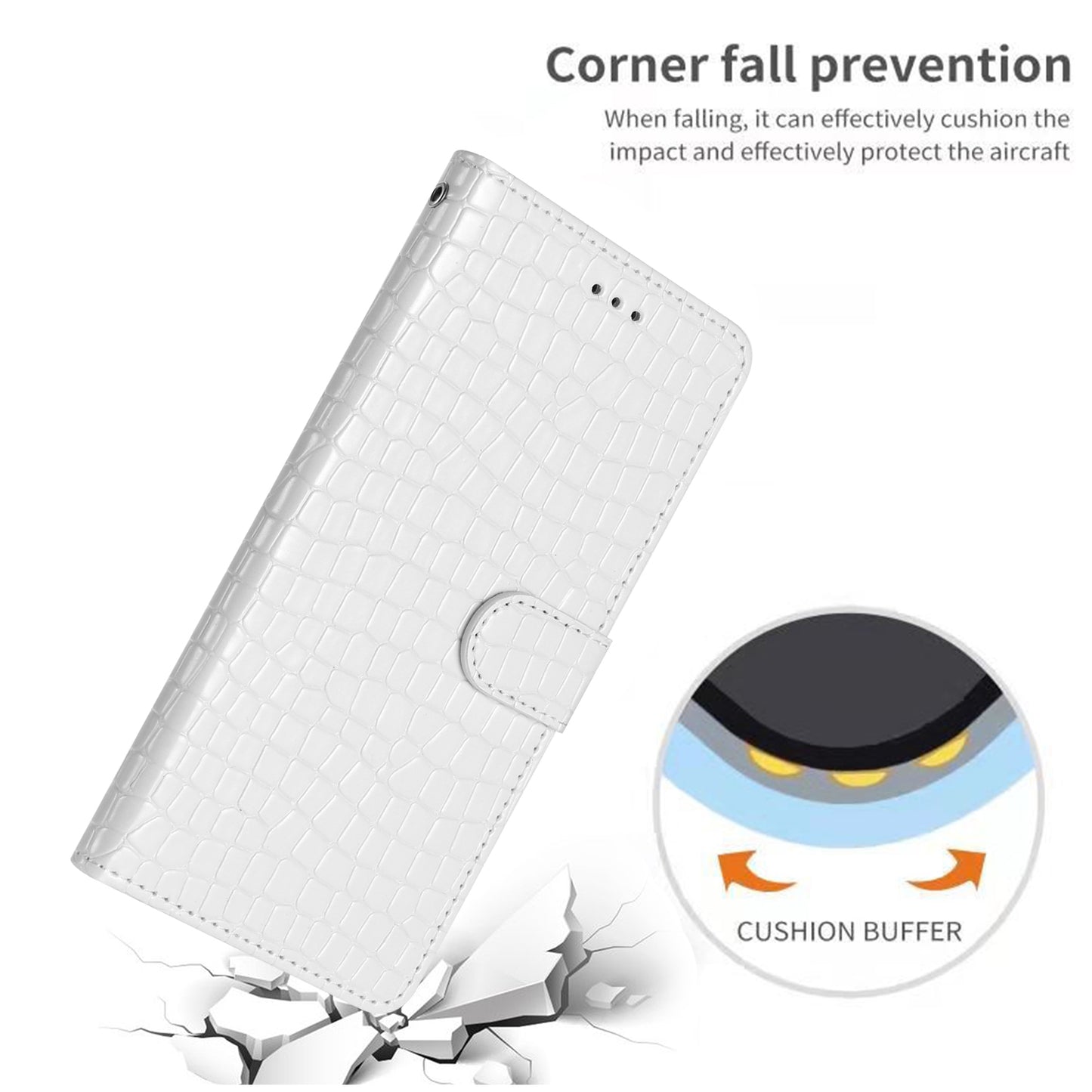For Samsung Galaxy A06 Case Classic Crocodile Pattern PU Leather Phone Cover - White