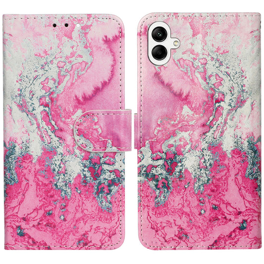 For Samsung Galaxy A06 Case Pattern PU Leather Flip Phone Cover - Pink Seawater Marble