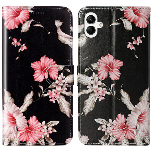 For Samsung Galaxy A06 Case Pattern PU Leather Flip Phone Cover - Rhododendron