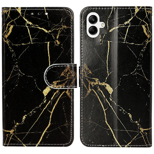 For Samsung Galaxy A06 Case Pattern PU Leather Flip Phone Cover - Black Gold Marble