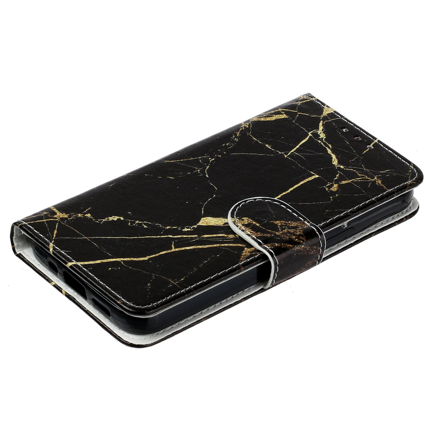 For Samsung Galaxy A06 Case Pattern PU Leather Flip Phone Cover - Black Gold Marble