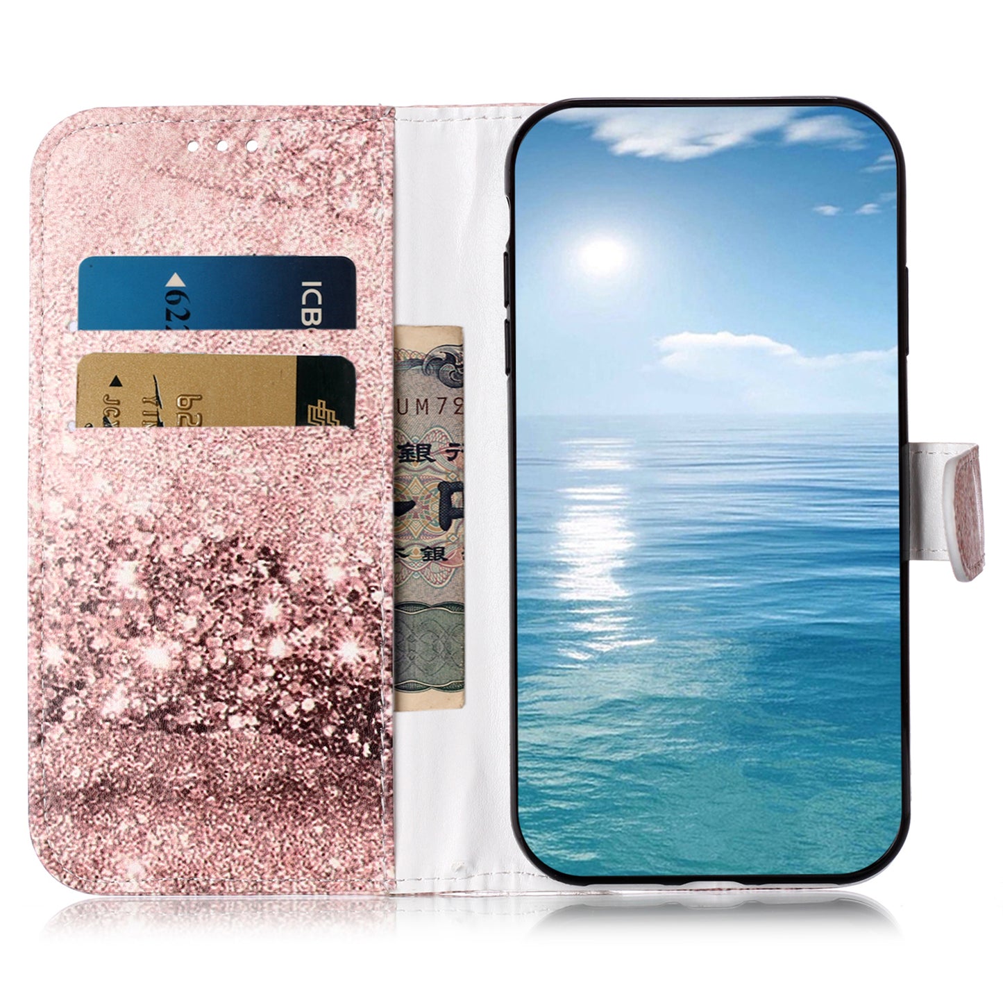 For Samsung Galaxy A06 Case Pattern PU Leather Flip Phone Cover - Rose Gold Marble