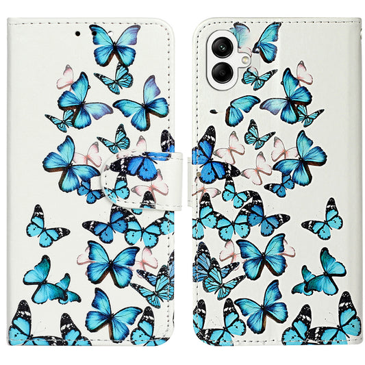 For Samsung Galaxy A06 Case Pattern PU Leather Flip Phone Cover - Blue Butterfly