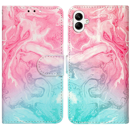 For Samsung Galaxy A06 Case Pattern PU Leather Flip Phone Cover - Pink Green Marble