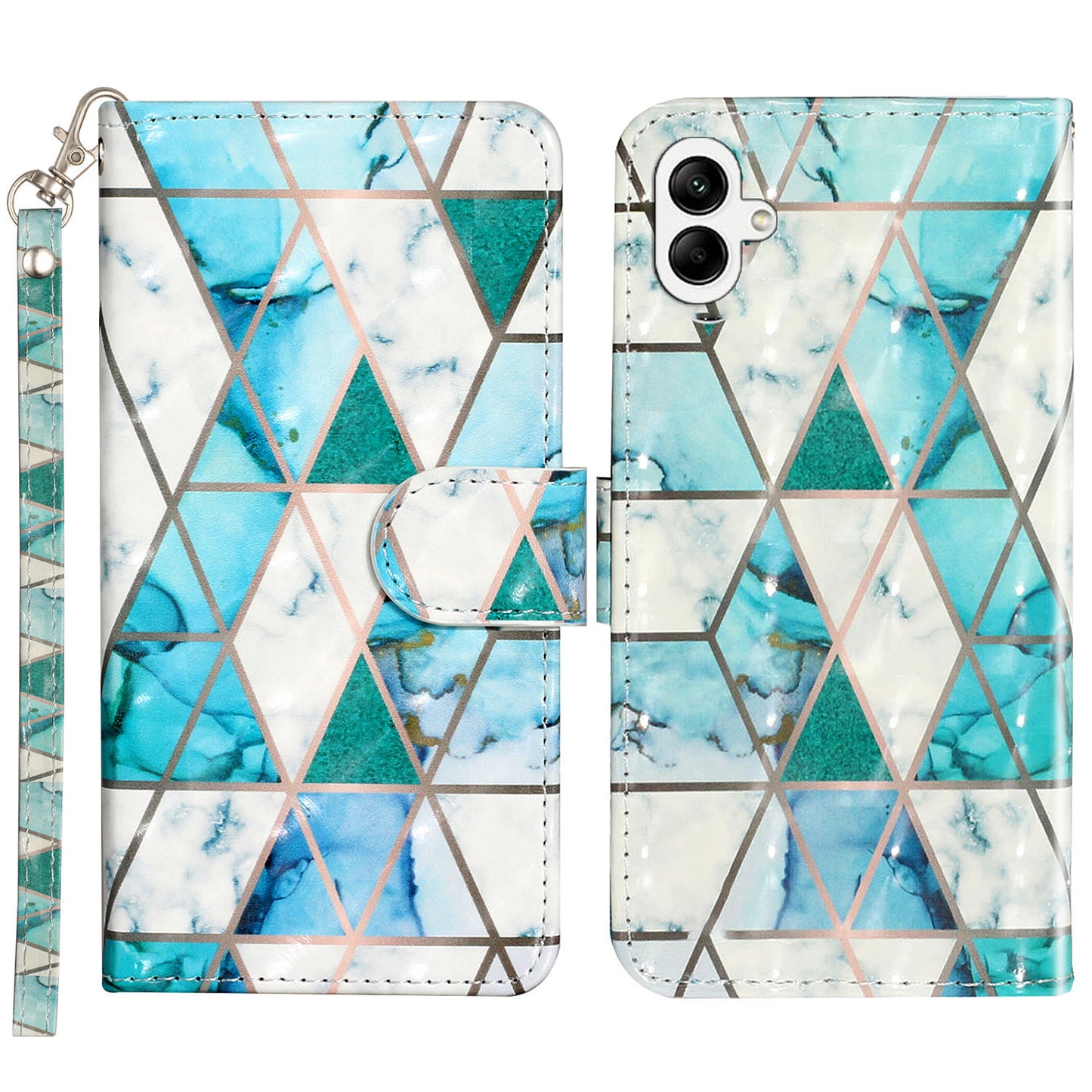 For Samsung Galaxy A06 Case 3D Pattern Printed Phone Leather Phone Cover - Green Marble