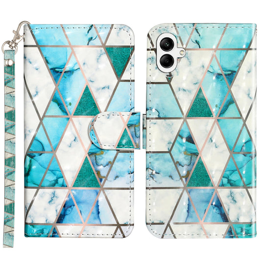 For Samsung Galaxy A06 Case 3D Pattern Printed Phone Leather Phone Cover - Green Marble