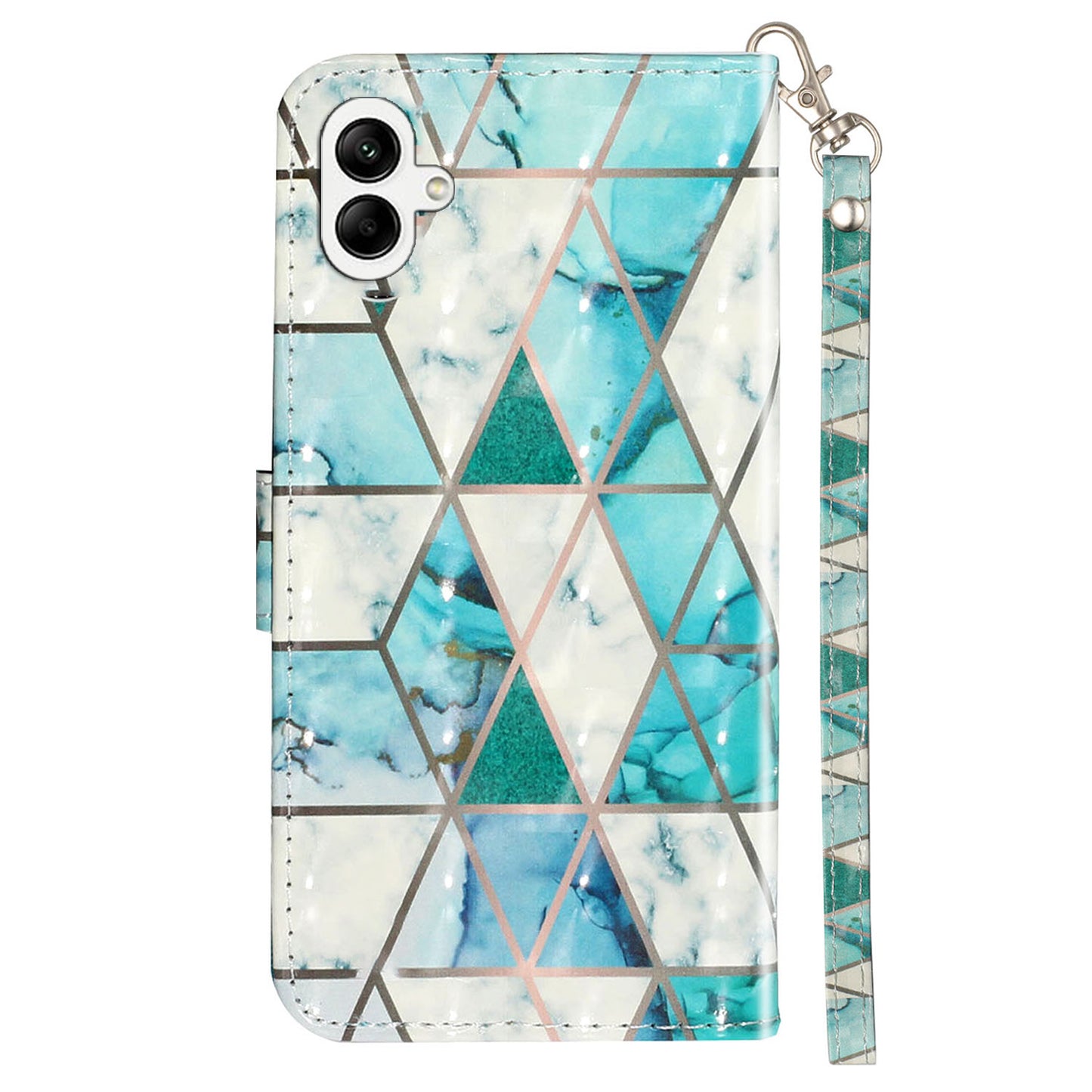 For Samsung Galaxy A06 Case 3D Pattern Printed Phone Leather Phone Cover - Green Marble