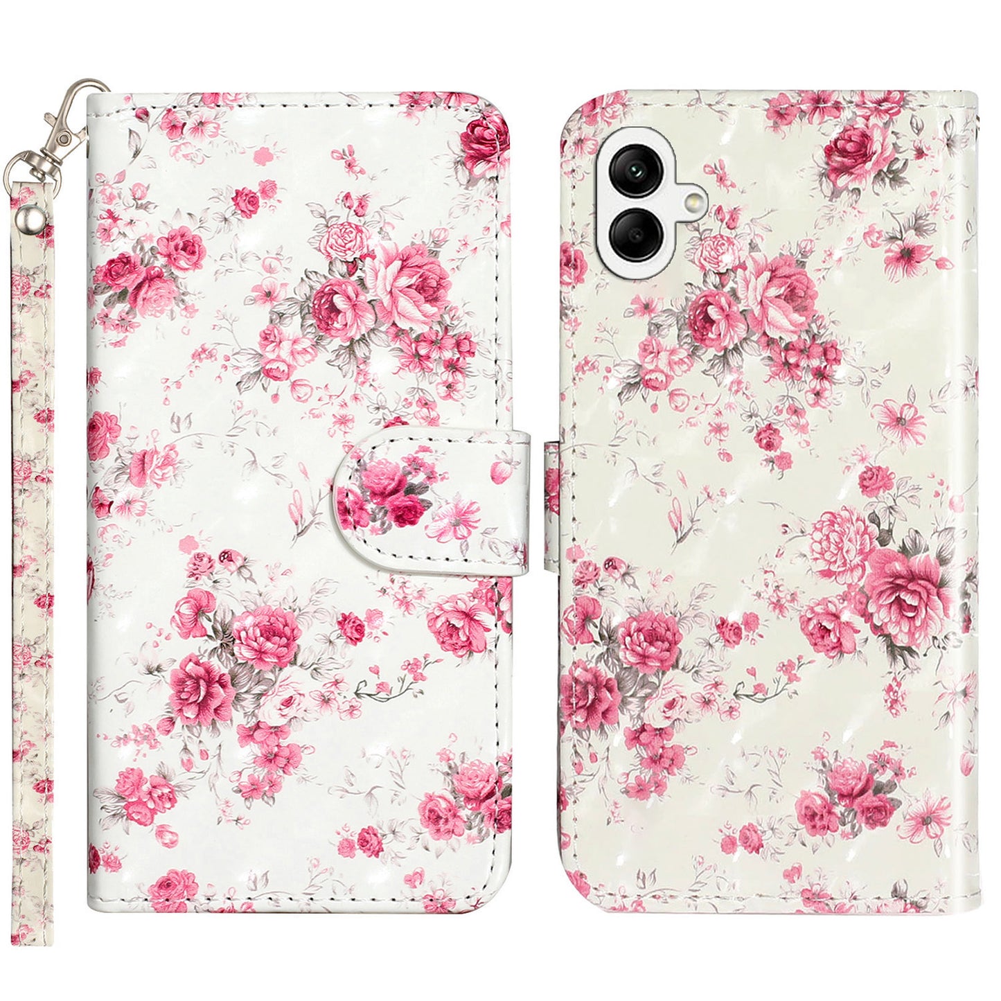 For Samsung Galaxy A06 Case 3D Pattern Printed Phone Leather Phone Cover - Roses