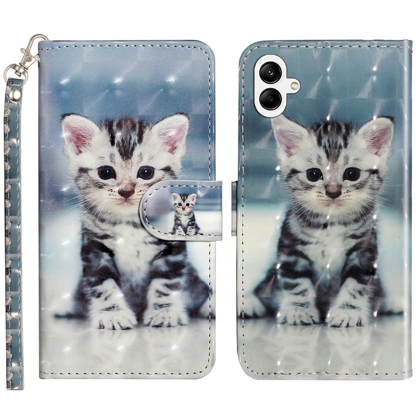 For Samsung Galaxy A06 Case 3D Pattern Printed Phone Leather Phone Cover - Cat