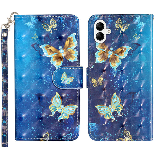 For Samsung Galaxy A06 Case 3D Pattern Printed Phone Leather Phone Cover - Blue Gold Butterflies