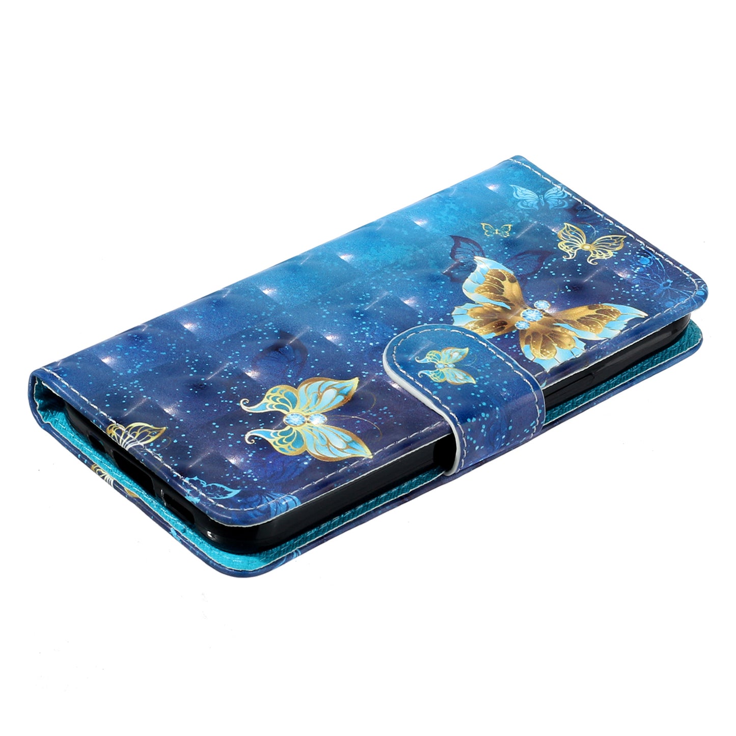 For Samsung Galaxy A06 Case 3D Pattern Printed Phone Leather Phone Cover - Blue Gold Butterflies