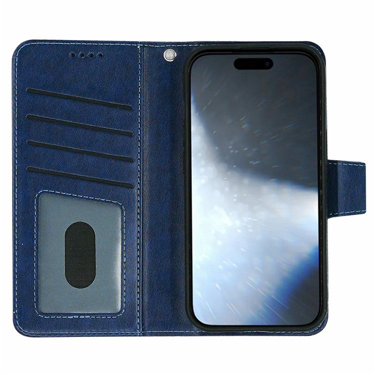 For iPhone 16 Plus Case Card Holder Wallet Leather Phone Cover Stand - Blue