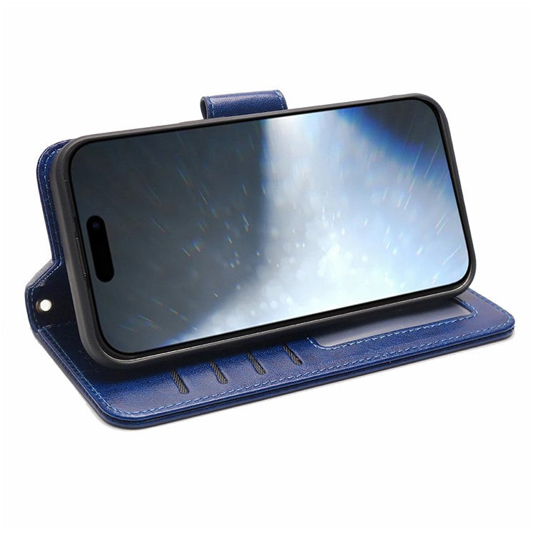 For iPhone 16 Plus Case Card Holder Wallet Leather Phone Cover Stand - Blue