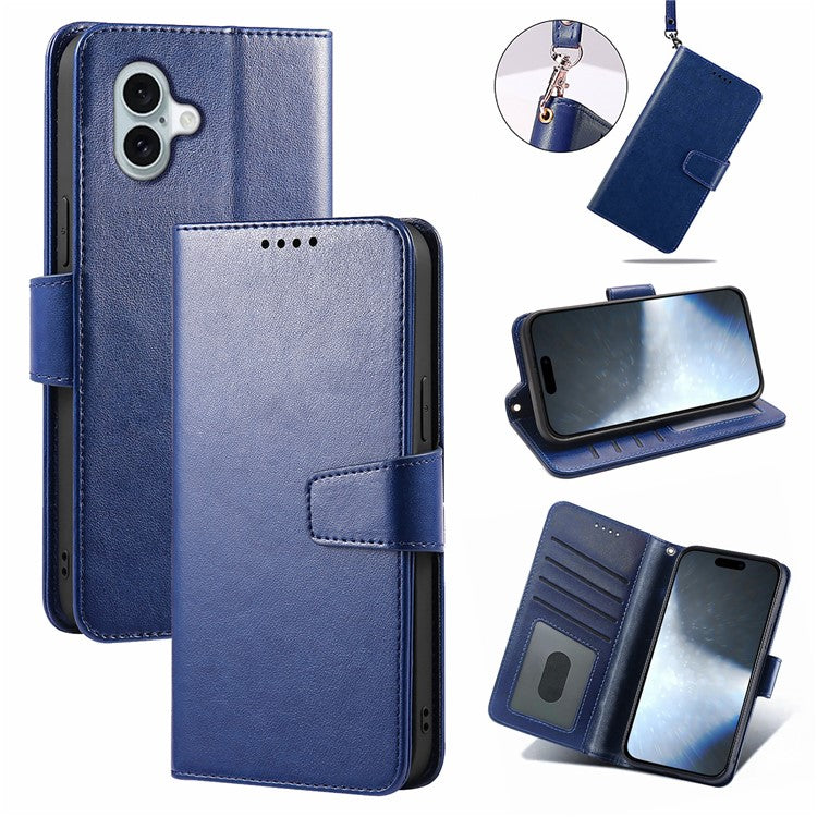 For iPhone 16 Plus Case Card Holder Wallet Leather Phone Cover Stand - Blue