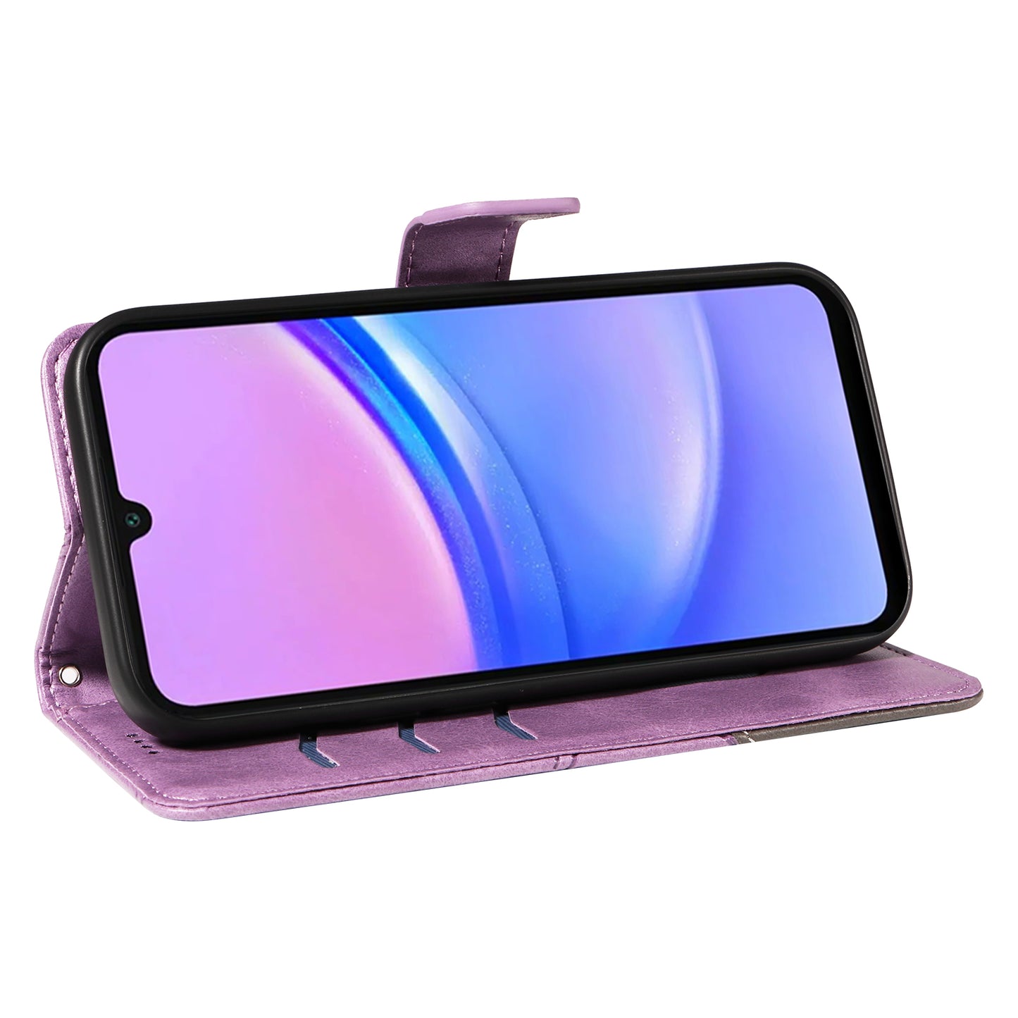 For Samsung Galaxy A16 5G / A16 4G Case Leather Geometric Line Wallet Phone Cover with Wrist Strap - Purple