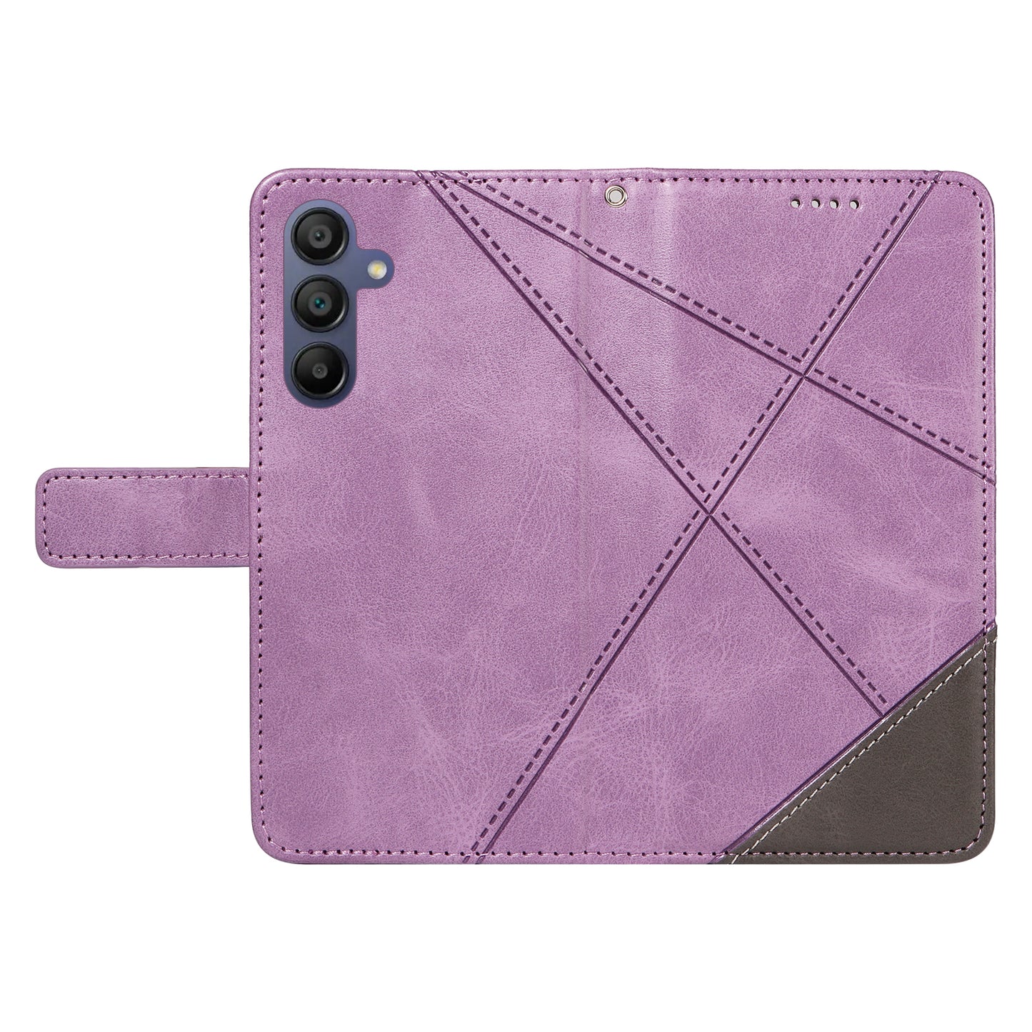 For Samsung Galaxy A16 5G / A16 4G Case Leather Geometric Line Wallet Phone Cover with Wrist Strap - Purple