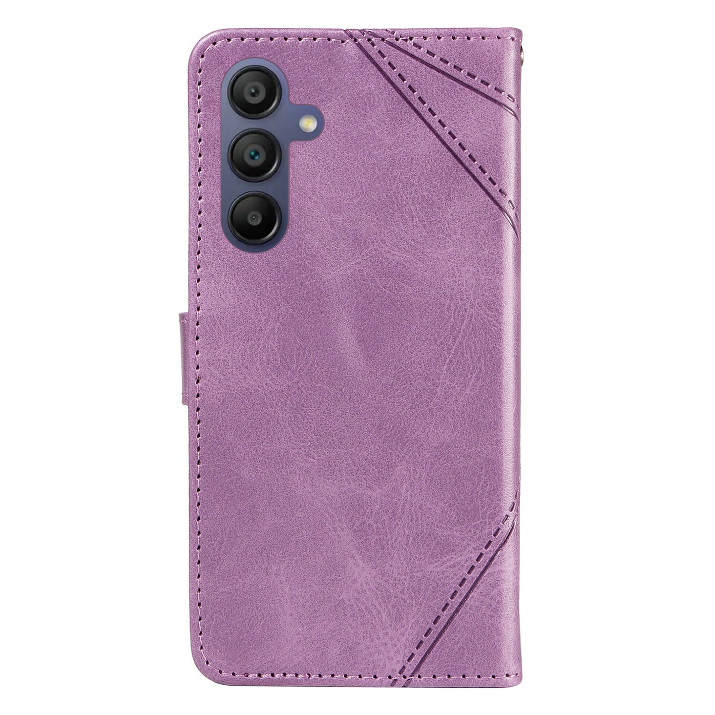 For Samsung Galaxy A16 5G / A16 4G Case Leather Geometric Line Wallet Phone Cover with Wrist Strap - Purple