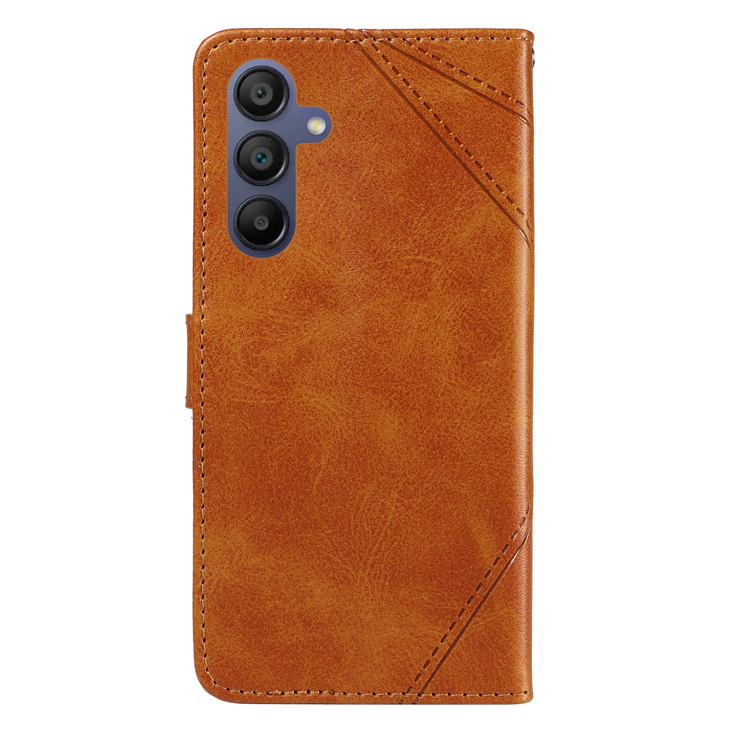 For Samsung Galaxy A16 5G / A16 4G Case Leather Geometric Line Wallet Phone Cover with Wrist Strap - Brown