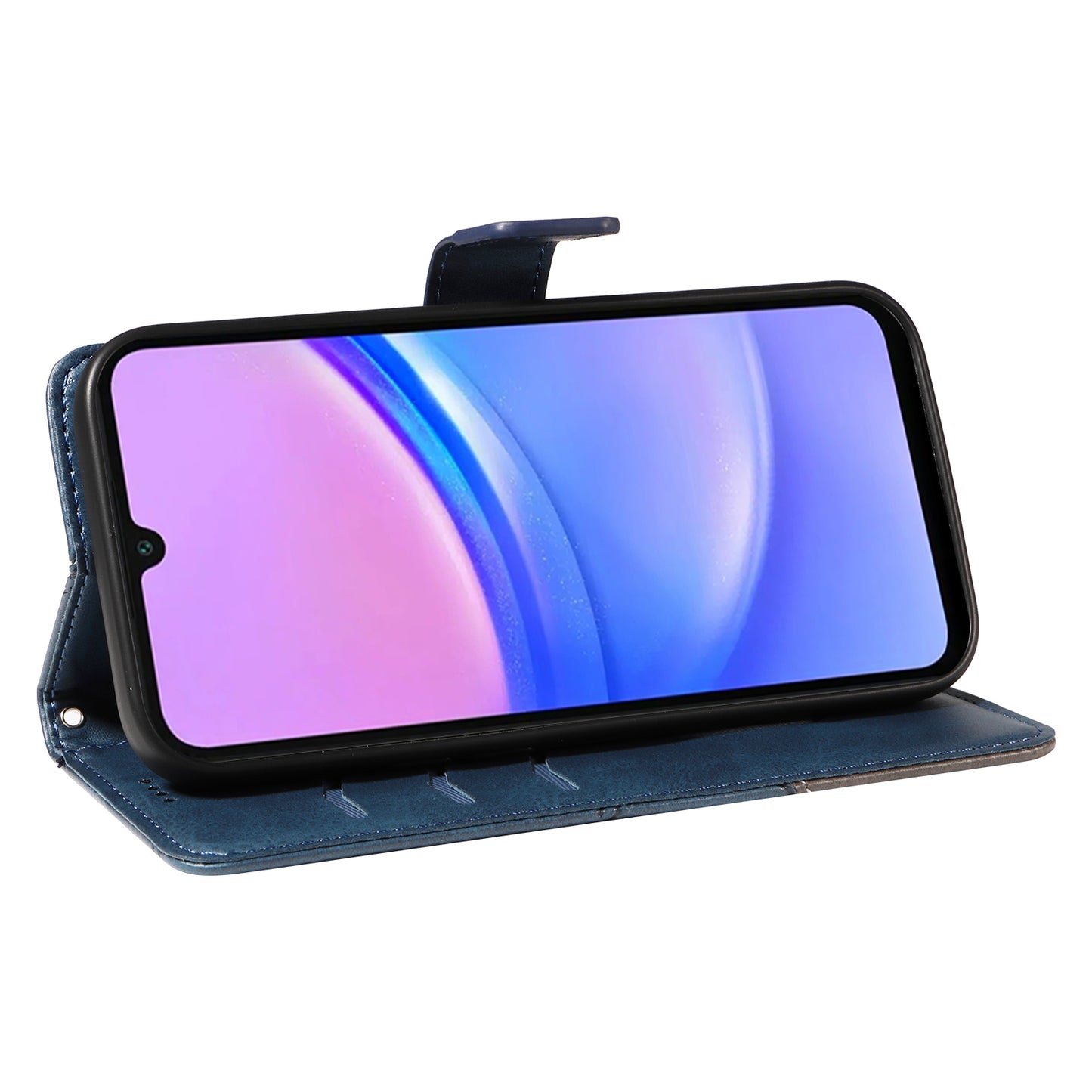 For Samsung Galaxy A16 5G / A16 4G Case Leather Geometric Line Wallet Phone Cover with Wrist Strap - Blue