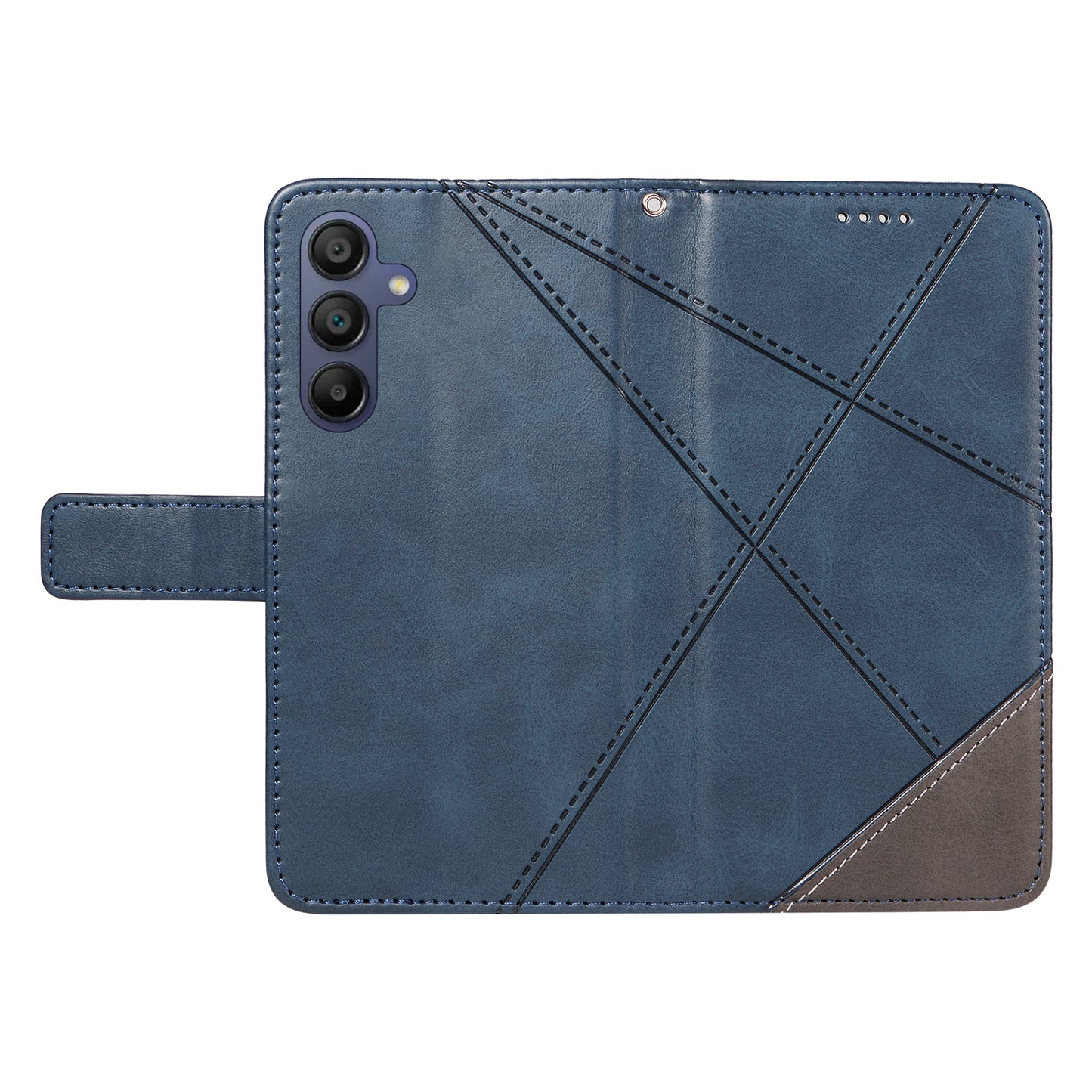 For Samsung Galaxy A16 5G / A16 4G Case Leather Geometric Line Wallet Phone Cover with Wrist Strap - Blue