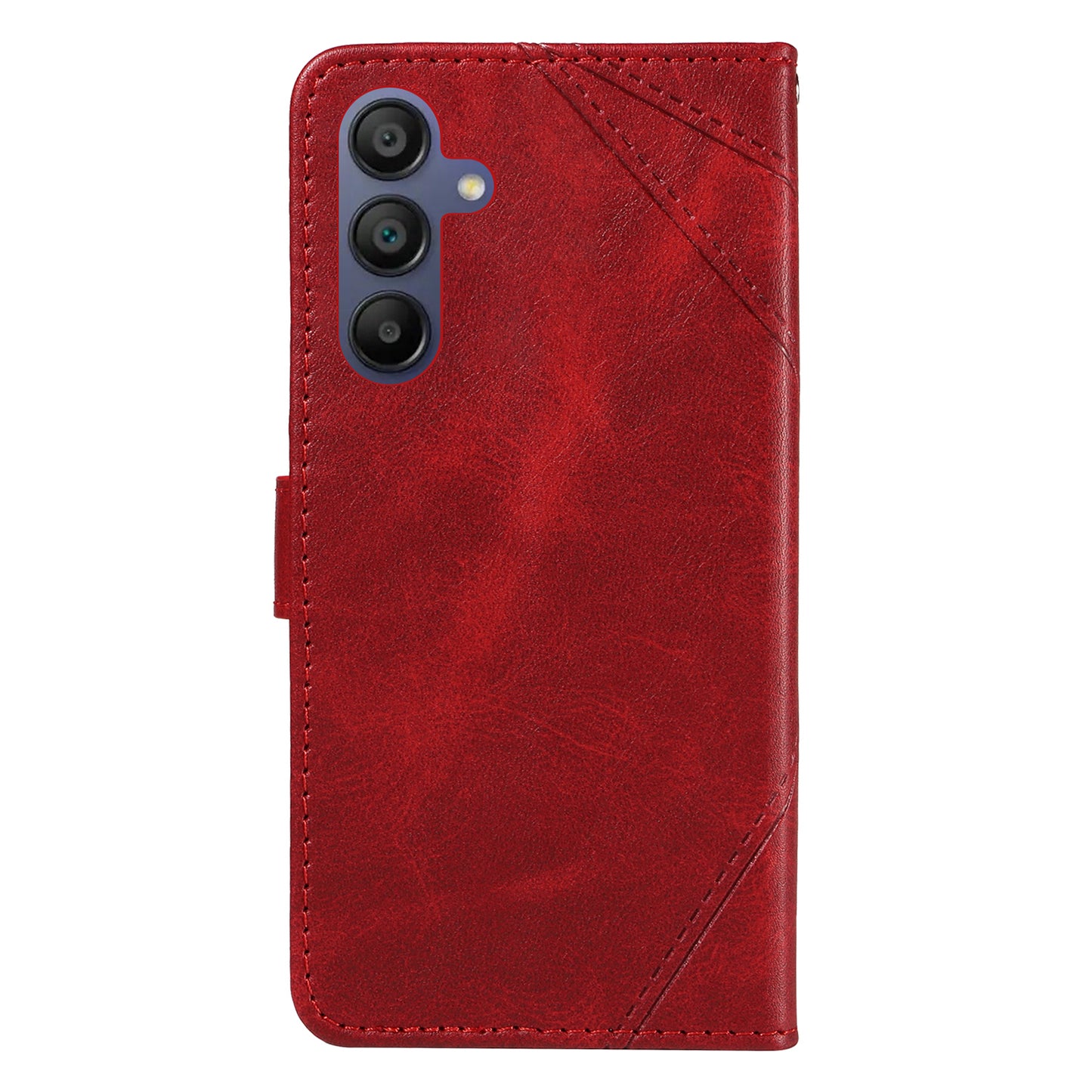 For Samsung Galaxy A16 5G / A16 4G Case Leather Geometric Line Wallet Phone Cover with Wrist Strap - Red