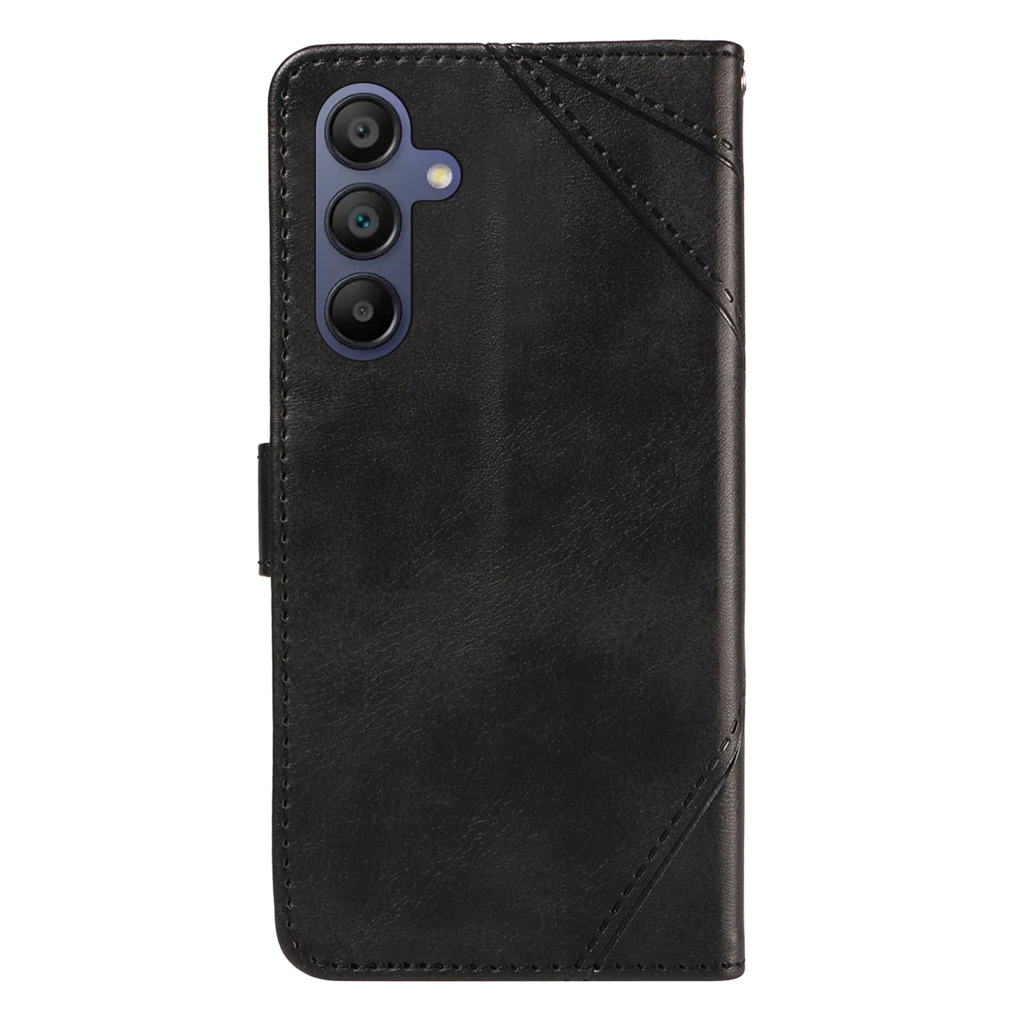 For Samsung Galaxy A16 5G / A16 4G Case Leather Geometric Line Wallet Phone Cover with Wrist Strap - Black