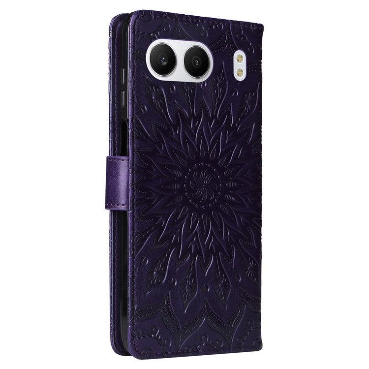 KT Imprinting Flower Series-1 For OnePlus Nord 4 Case Sunflower Leather Wallet Folio Phone Cover - Purple